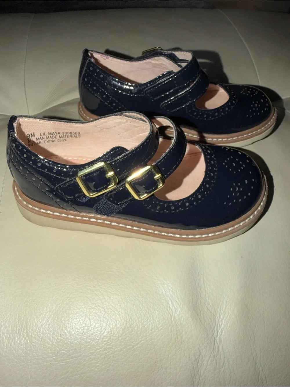 Kelly & Katie Navy Patent Double-Strap Mary Jane Shoes